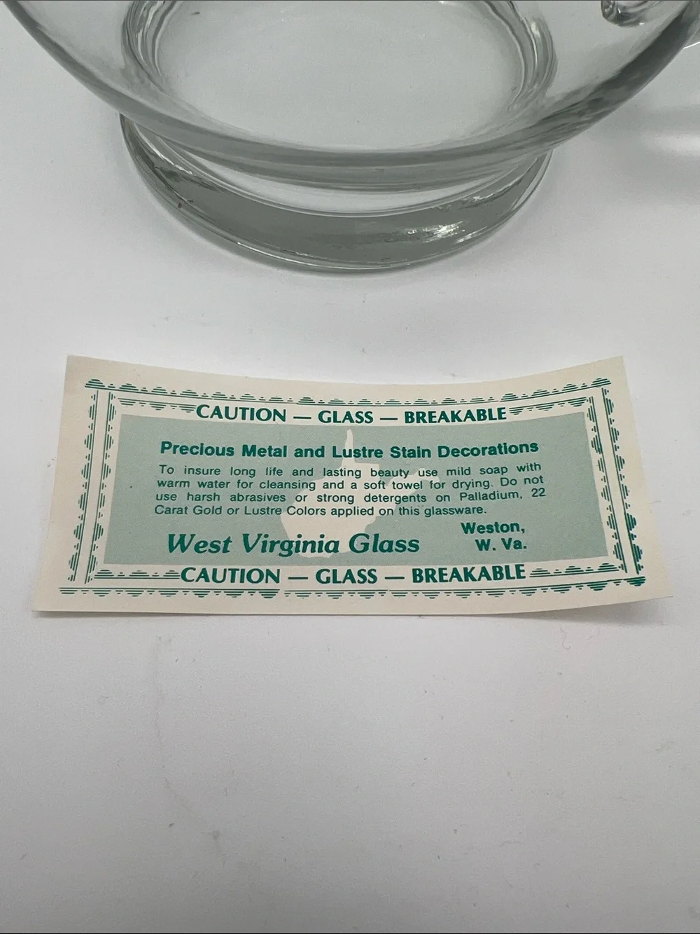 Vintage West Virginia Glass Co. 25th Silver Anniversary Hand-blown Glass Pitcher